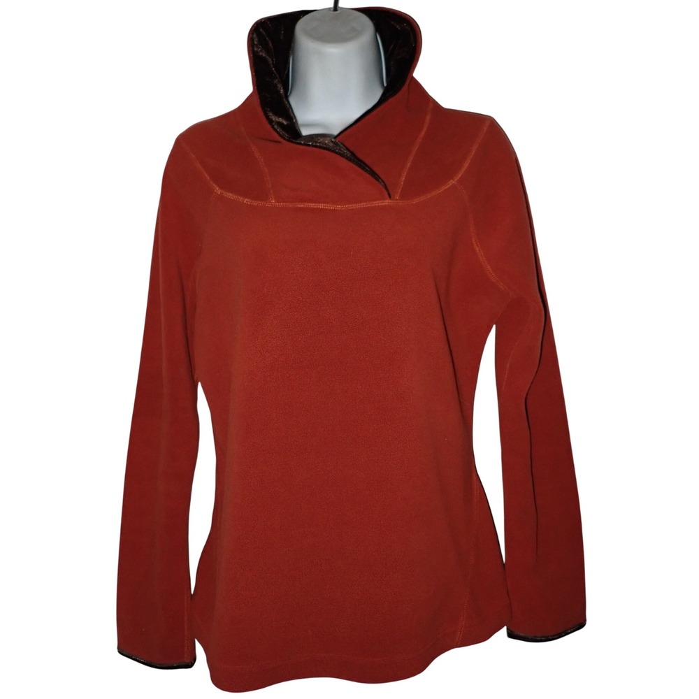 Prana Fleece Sweater Women S Rust w/Brown Shawl Velour Collar‎ Gorpcore Casual